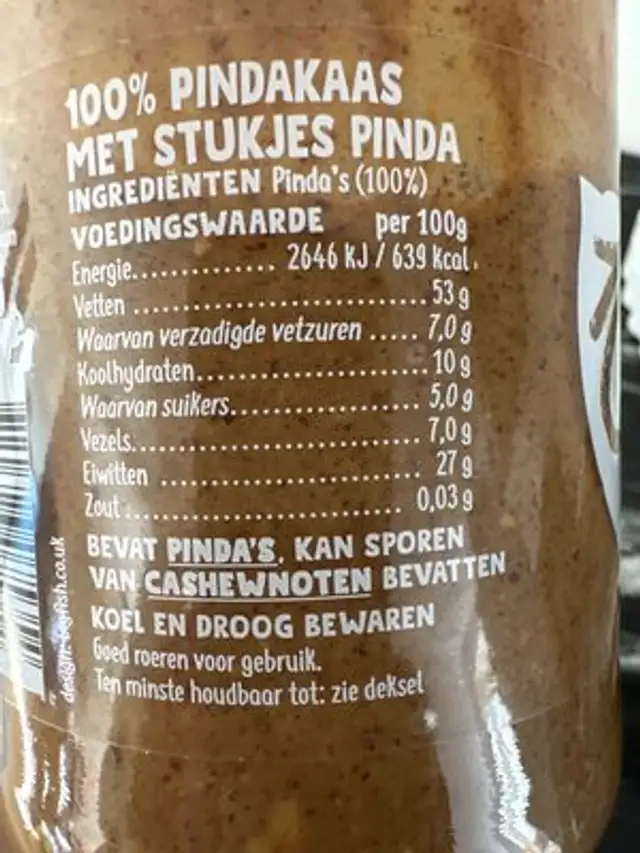 100% Pindakaas ingredients label