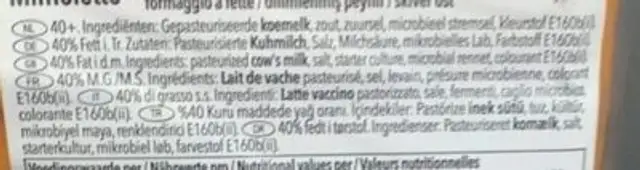 Mimolette ingredients label