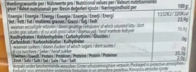 Mimolette nutrition facts table
