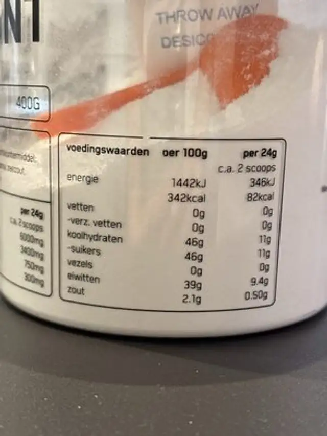 Pre Pro Watermeloen Smaak nutrition facts table