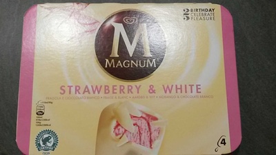 MAGNUM Glace Bâtonnet Chocolat Blanc & Fraise 4x110ml front packaging
