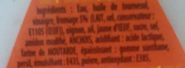 Caesar sauce crudités ingredients label