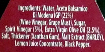 Balsamic Vinaigrette ingredients label