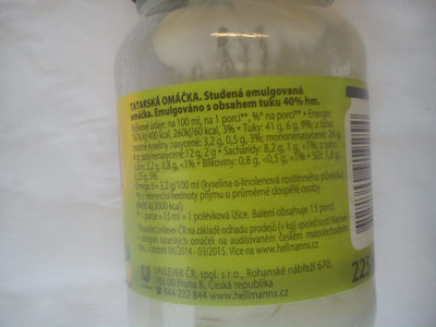 tatarská omáčka nutrition facts table