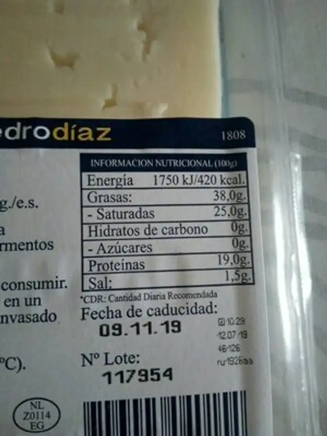 Queso havarti en lonchas nutrition facts table