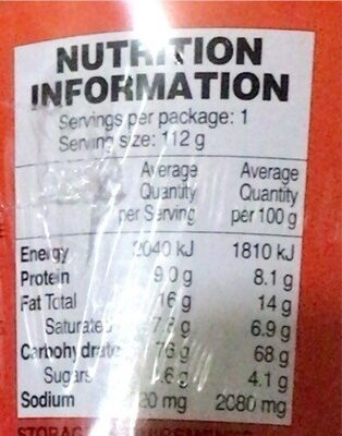 kimich noodles nutrition facts table