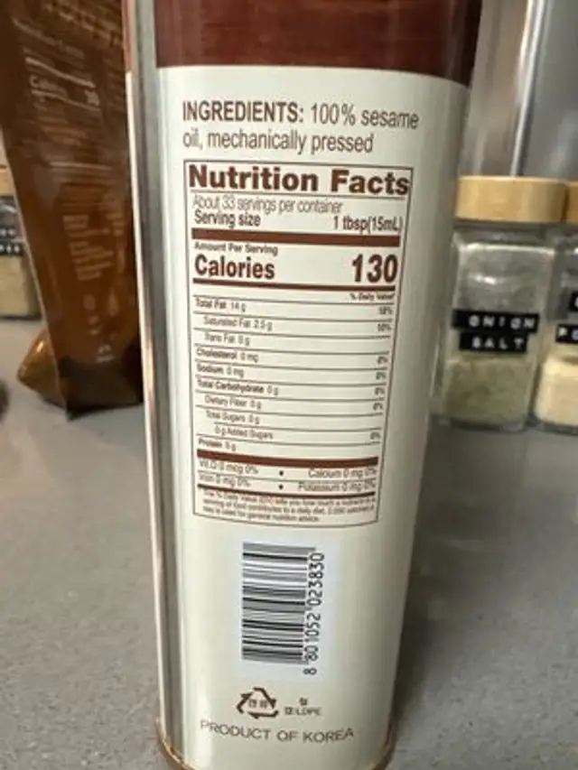 Premium Sesame Oil nutrition facts table