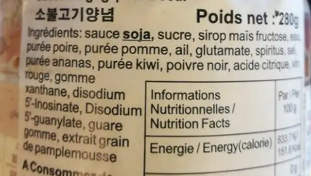 Korean Beef Bulgogi Marinade 280ml ingredients label