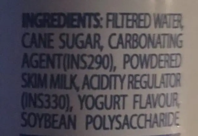 Milk carbonated soft drink ingredients label