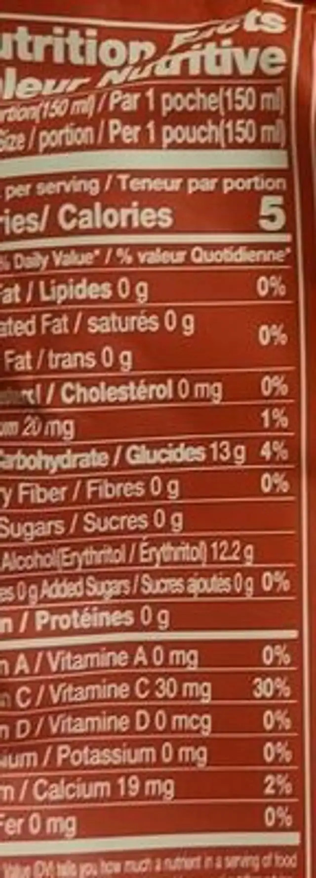 Watermelon Konjac Jelly nutrition facts table