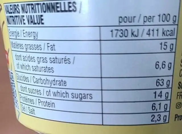 Ramen nouilles coréennes nutrition facts table