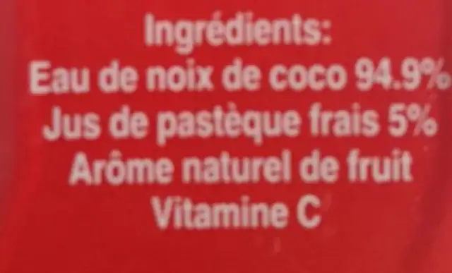 coconut water with watermelon 500 ML ingredients label