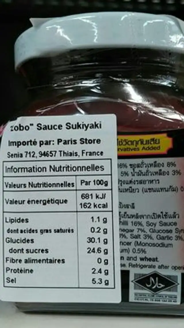 Sauce Sukiyaki 260 G Lobo ingredients label