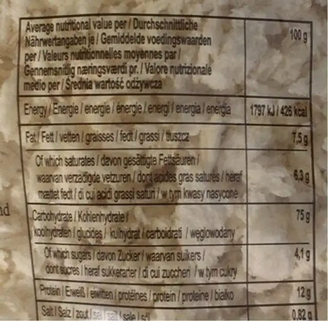 Chapelure Japonaise Panko nutrition facts table