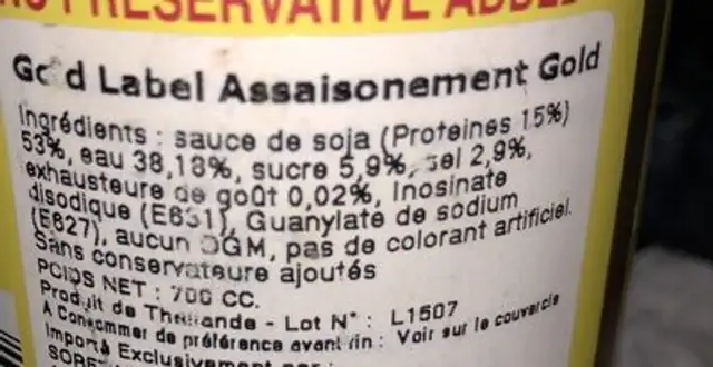 Gold Label (yellow label) ingredients label