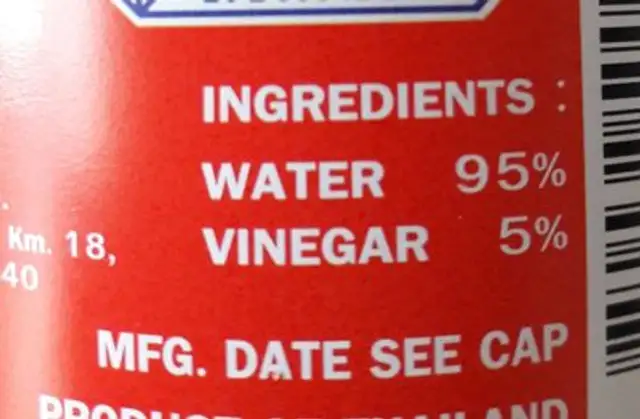 Vinaigre Gold Label 700CC ingredients label