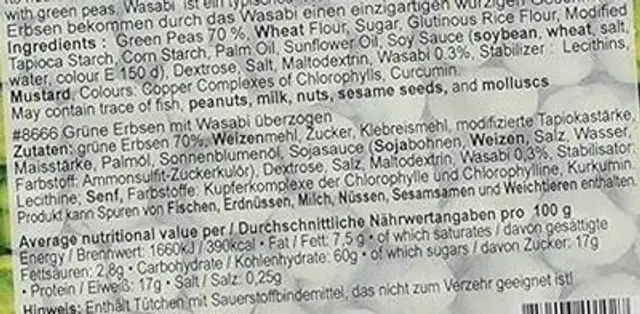 Wasabi beans nutrition facts table