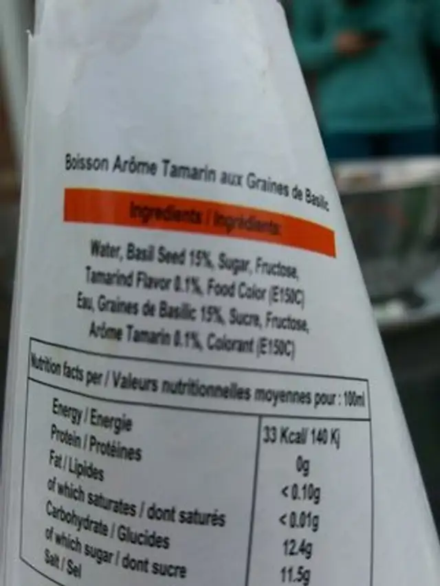 Boisson aux Graines de Basilic ingredients label