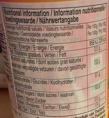 Pantai Spring Roll Sauce nutrition facts table