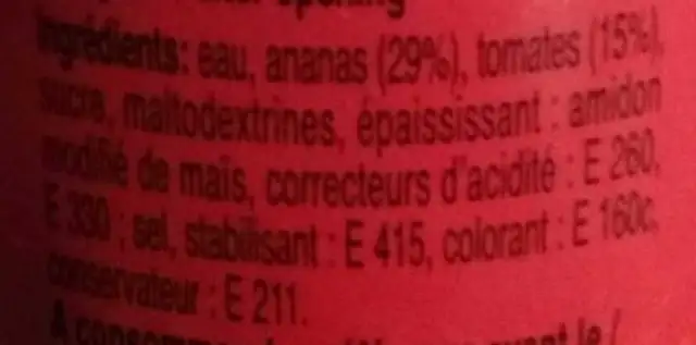 Sauce aigre-douce ingredients label