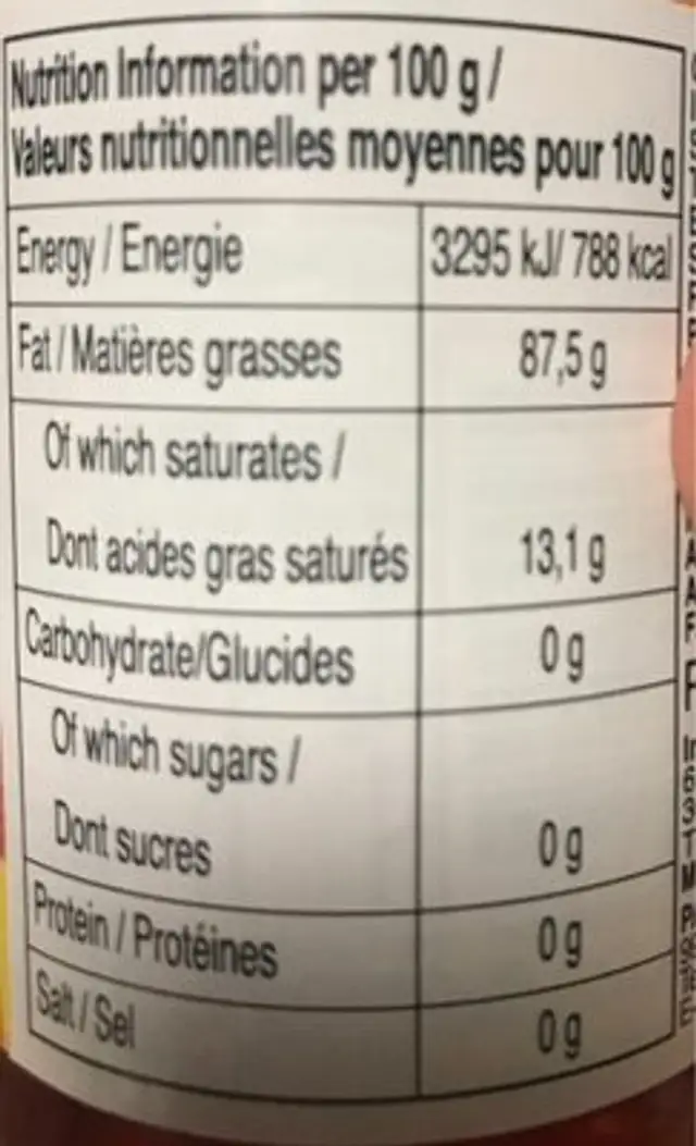 Chiliöl 200 ml Pantai Thailand nutrition facts table