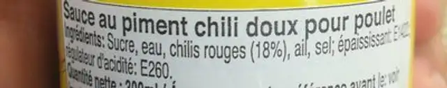 Sweet Chili Sauce For Chicken, 300 ml / 342 g ingredients label