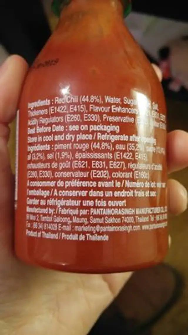 Condicionador Pantai Pimenta Sriracha ingredients label