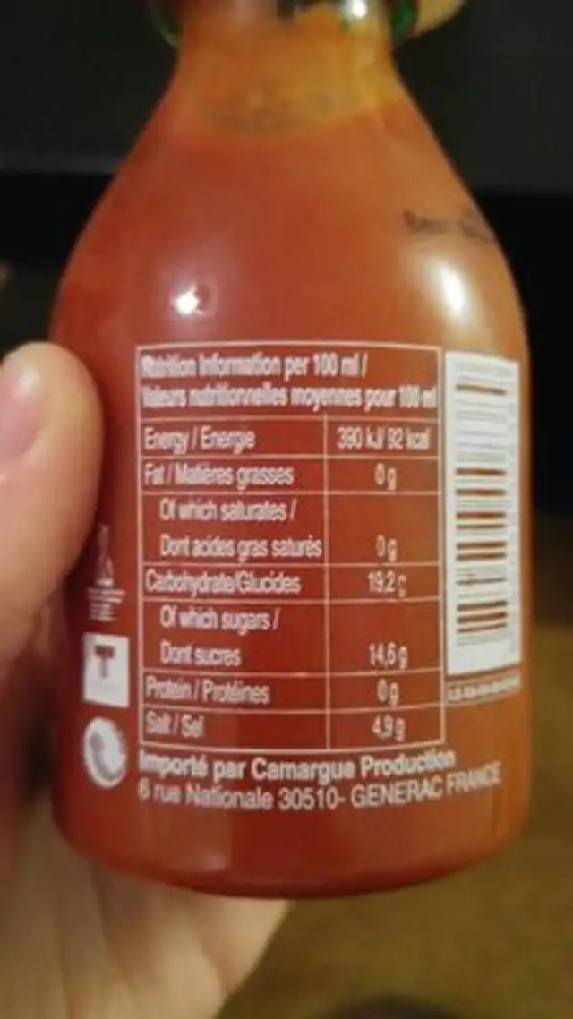 Condicionador Pantai Pimenta Sriracha nutrition facts table
