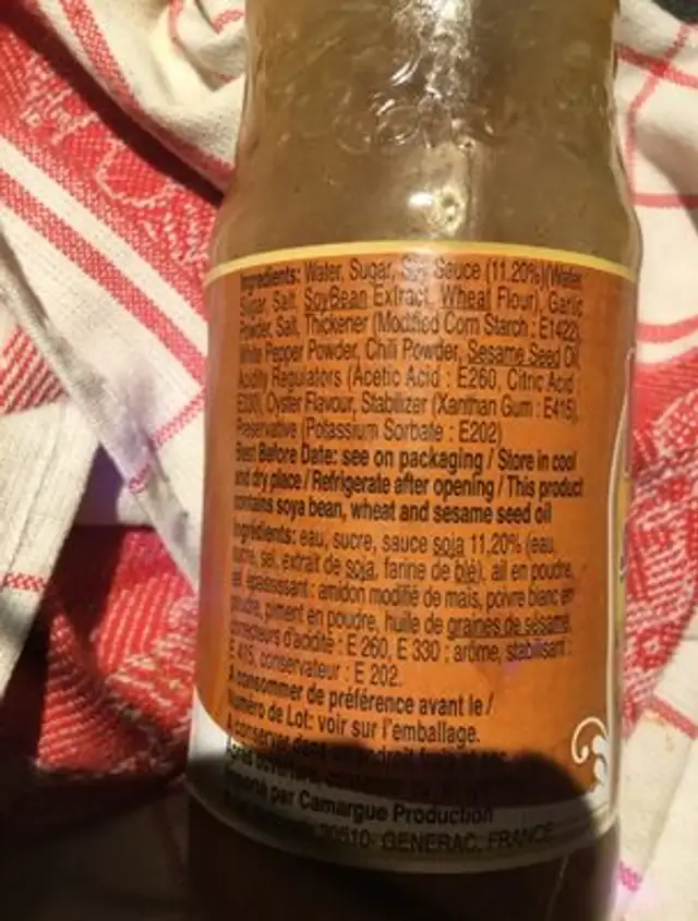 Sauce wok pour viandes ingredients label