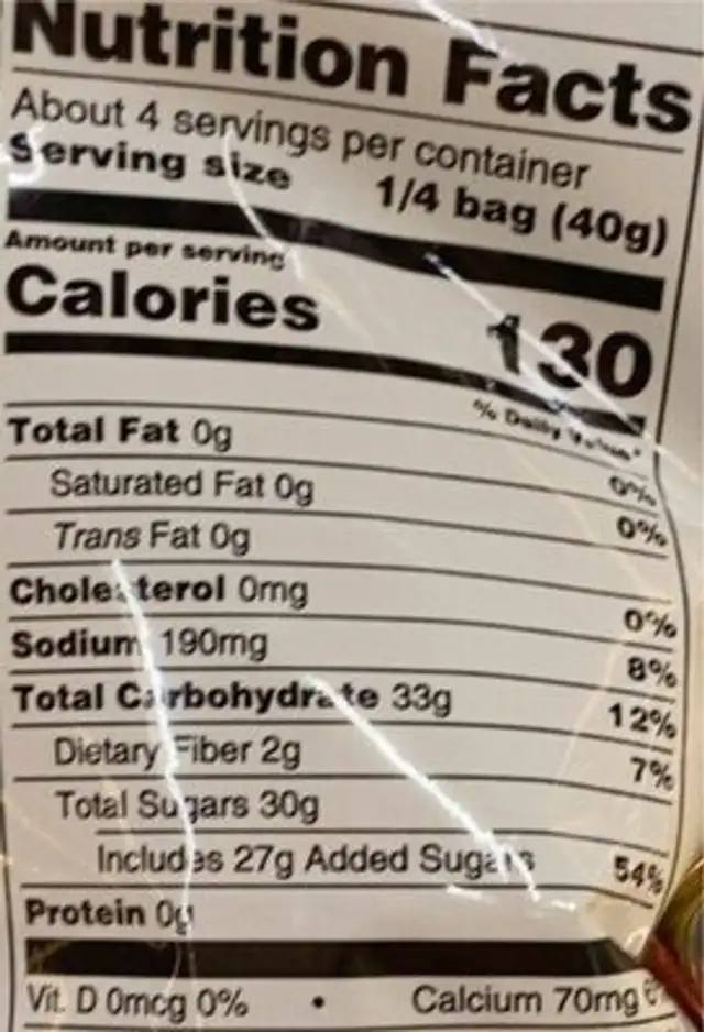 Natures sensation nutrition facts table