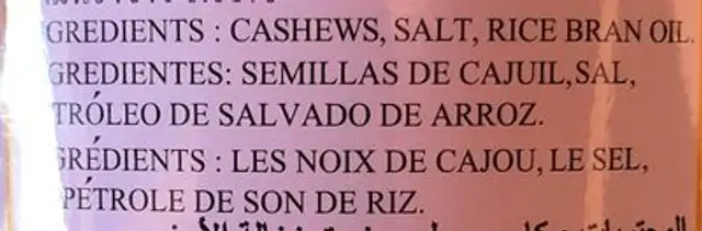 Nut Walker Roated Cashew Nuts With Salt 135 G. ingredients label