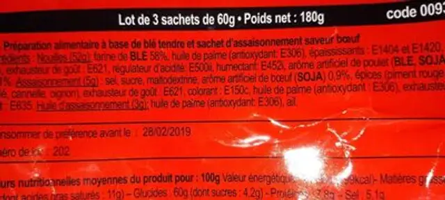Casserole Beef flavour ingredients label