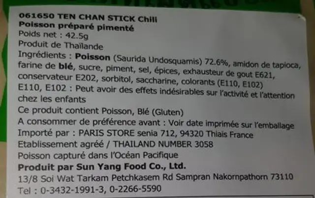 Poisson épicé Barbecue 42.5G ingredients label