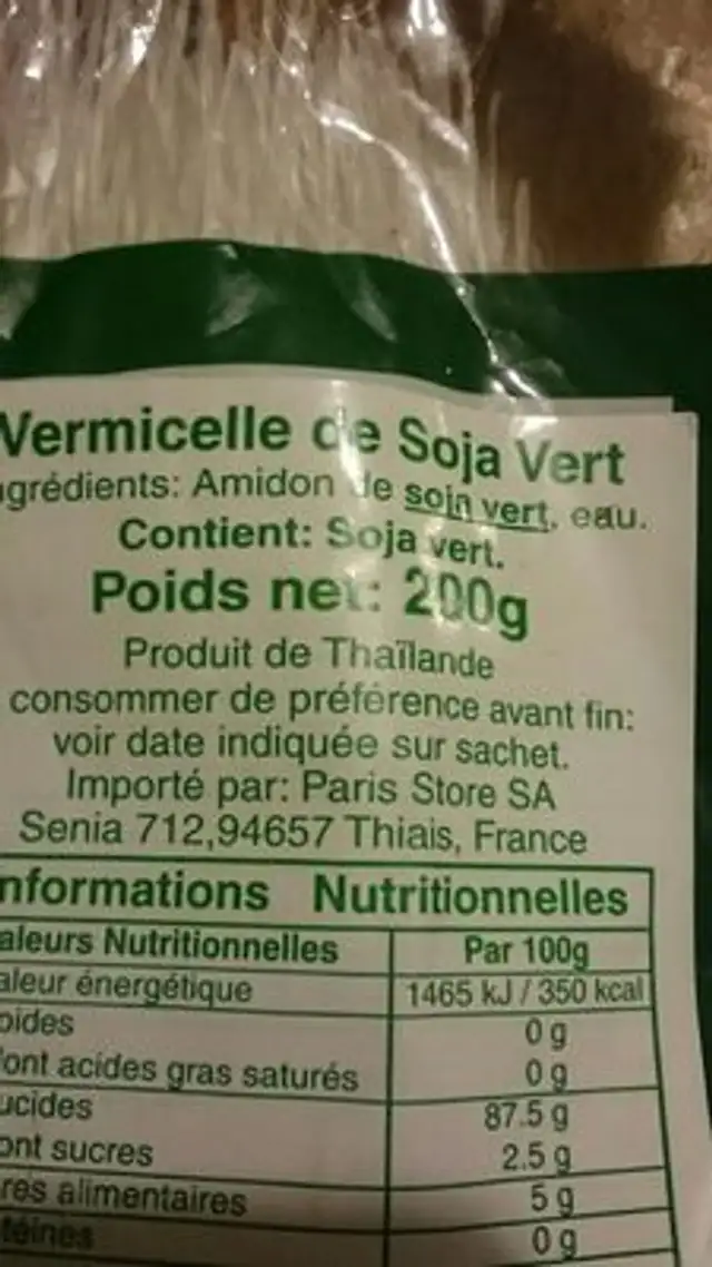 Reisnudel vermicelli ingredients label