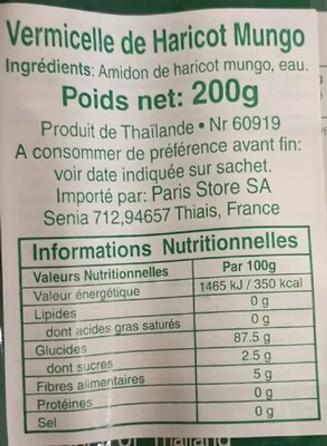 Reisnudel vermicelli nutrition facts table