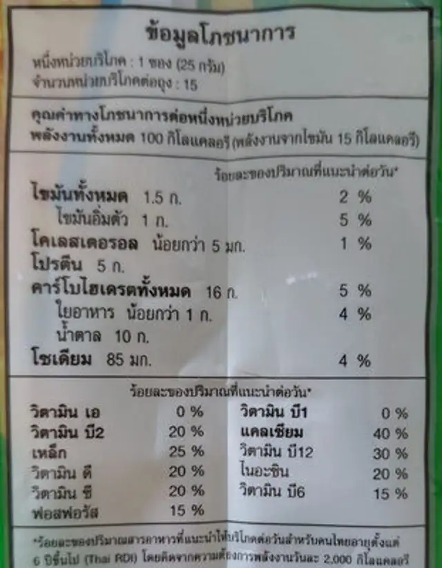 ไมโลสูตรน้ำตาลน้อย nutrition facts table