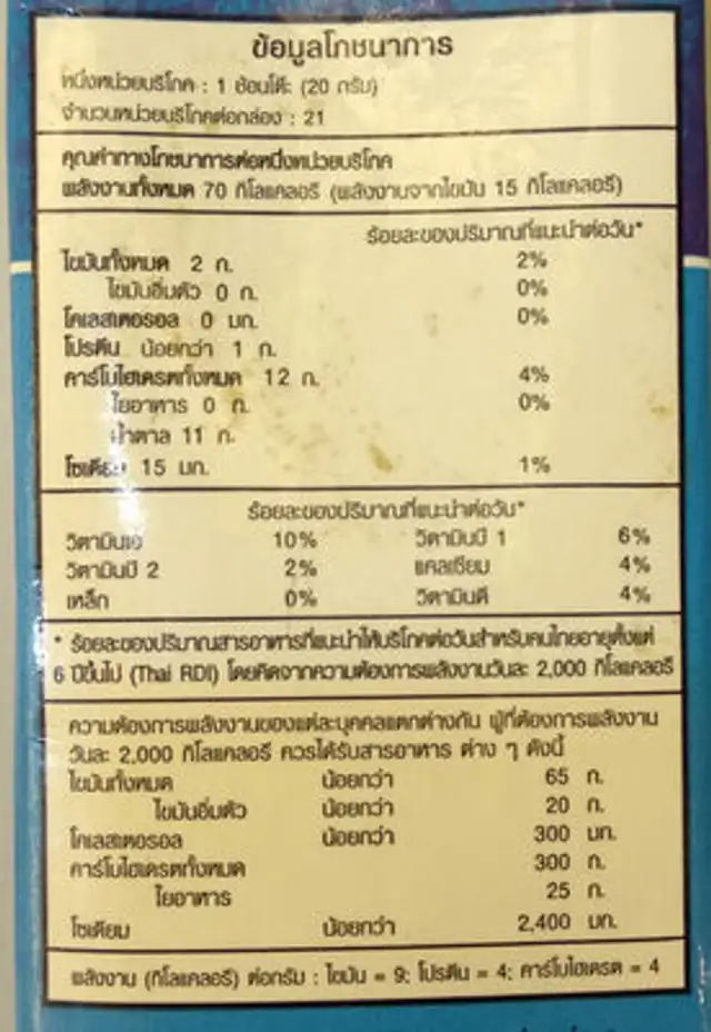 นมข้นหวานตรามะลิ nutrition facts table