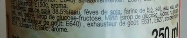 Soy sauce ingredients label