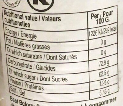 Sauce soja sucrée nutrition facts table