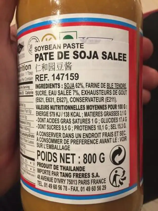 Sojabohnen Paste Healthy Boy Thailand ingredients label