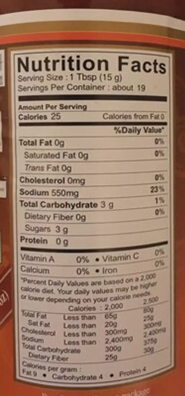 Sauce Curry Rouge ingredients label
