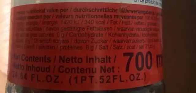Fish sayce ingredients label