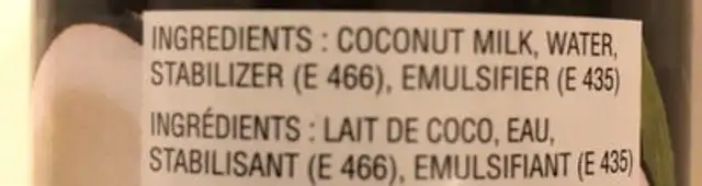 Coconut Milk ingredients label