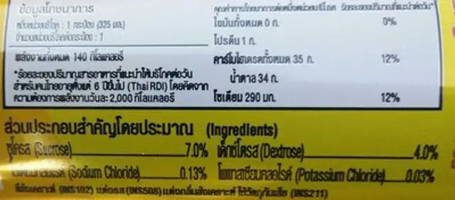Sponser nutrition facts table