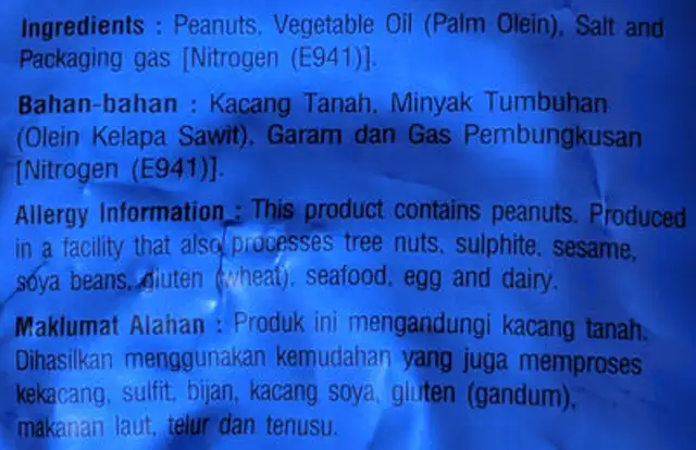 Salted Peanuts ingredients label