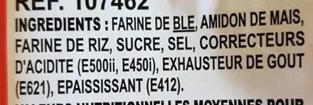 Tempura ingredients label