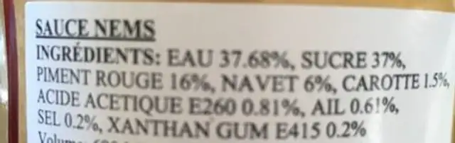 Sauce - Suree Chili Spring Roll 960 Ml ingredients label