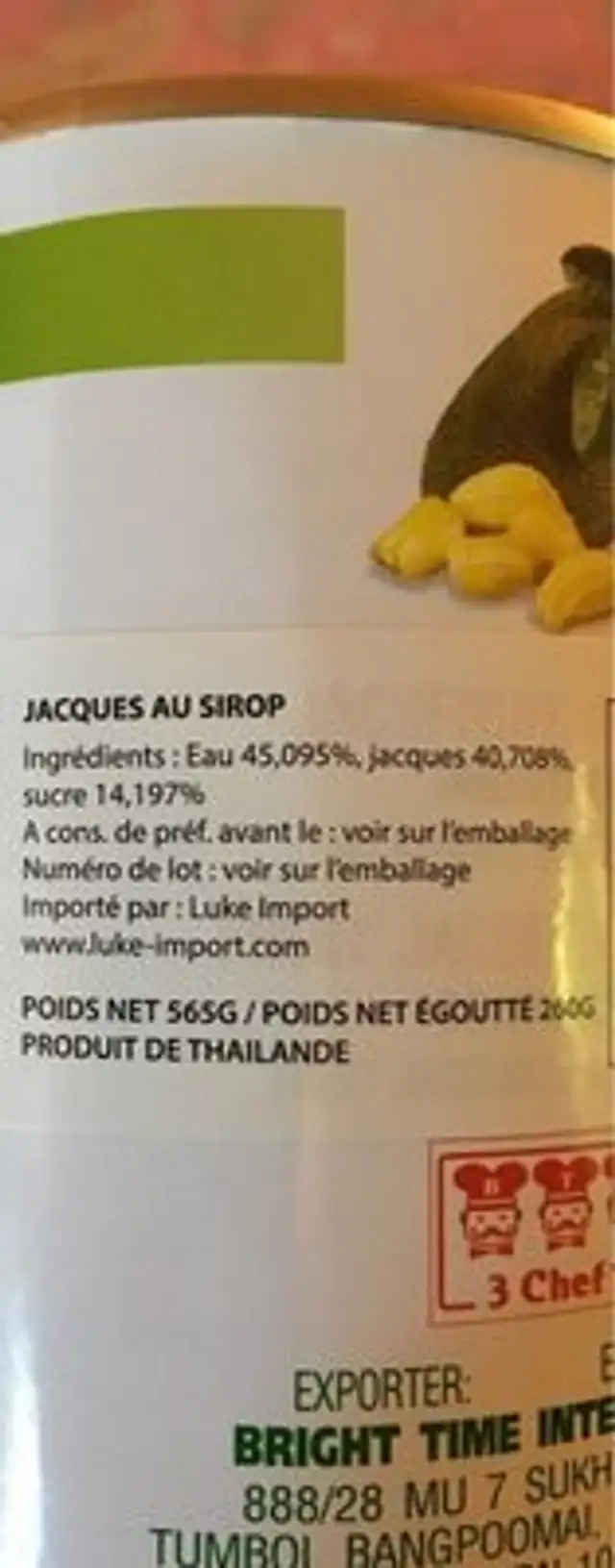 Jackfruit ingredients label