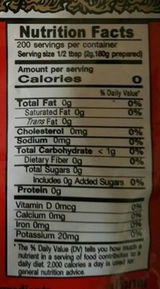 Serbuk chatramue red nutrition facts table