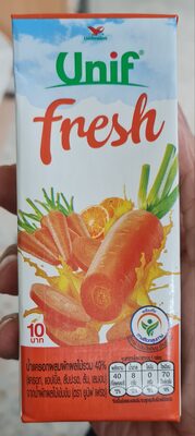 ยูนิฟ เฟรช น้ำแครอทผสมพักผลไม้รวม 40% (แครอท, แอปเปิ้ล, สับปะรด, ส้ม, เลมอน จากน้ำผักผลไม้เข้มข้น)